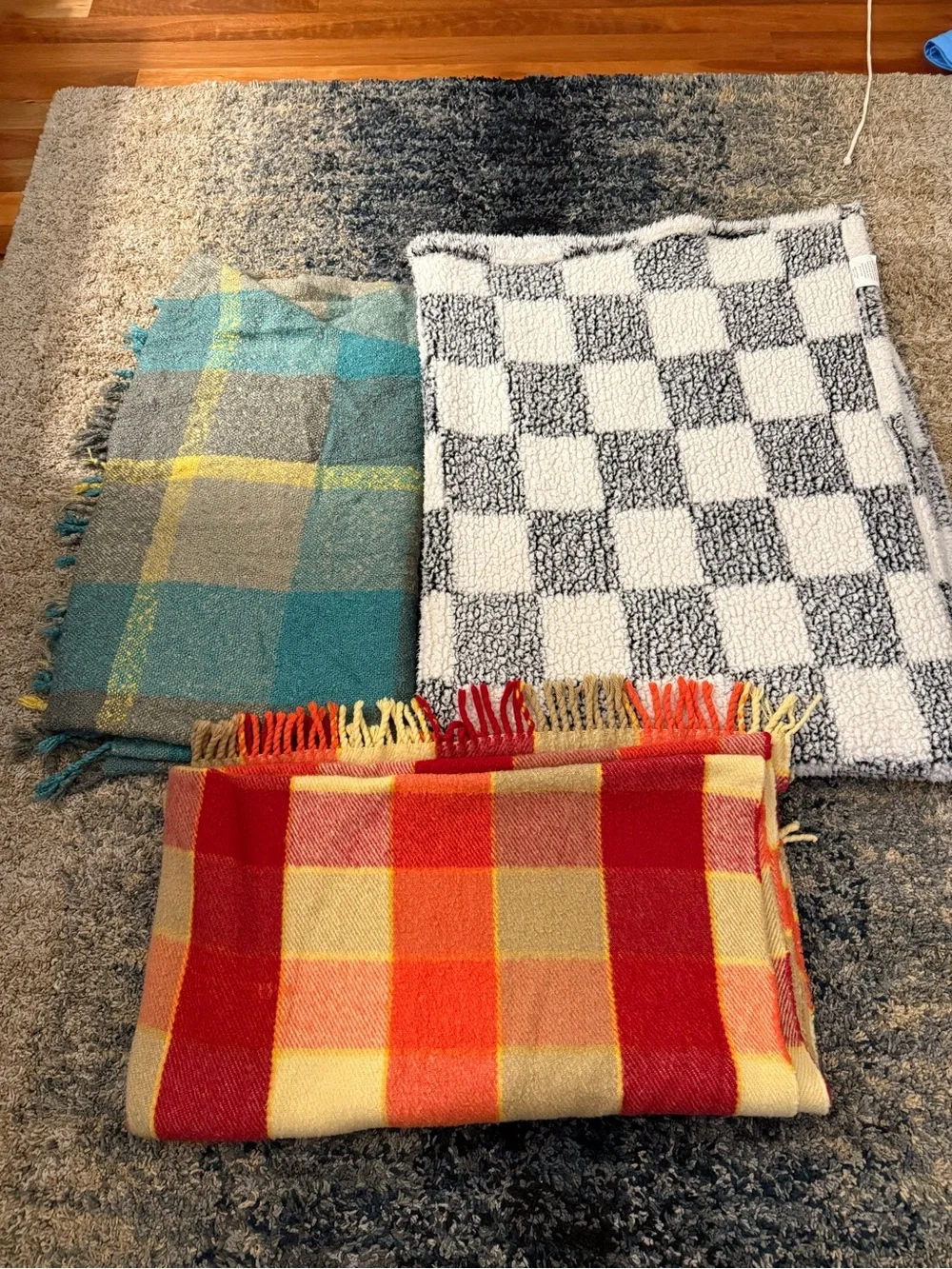Lot of 3 - Cozy Throw Blanket Bundle Plaid Fringe Sherpa Checkered 3 Pack